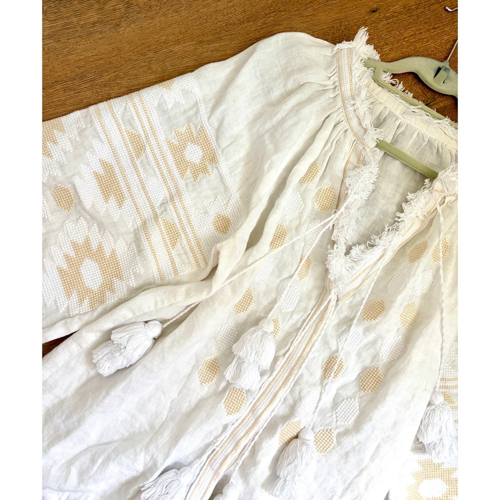 Ukrianian‎ Vintage Style Cream Linen Embroidered Top Large Boho Folk Blouse - Picture 3 of 10